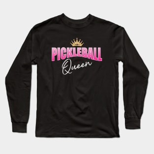 Pickleball Queen Pink And White With Gold Crown Long Sleeve T-Shirt